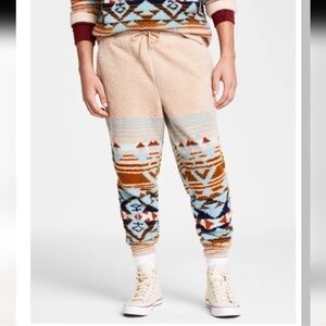 SUN + STONE Men's Desert Snow Geo-Print Fleece Joggers Size XXL Aztec Western